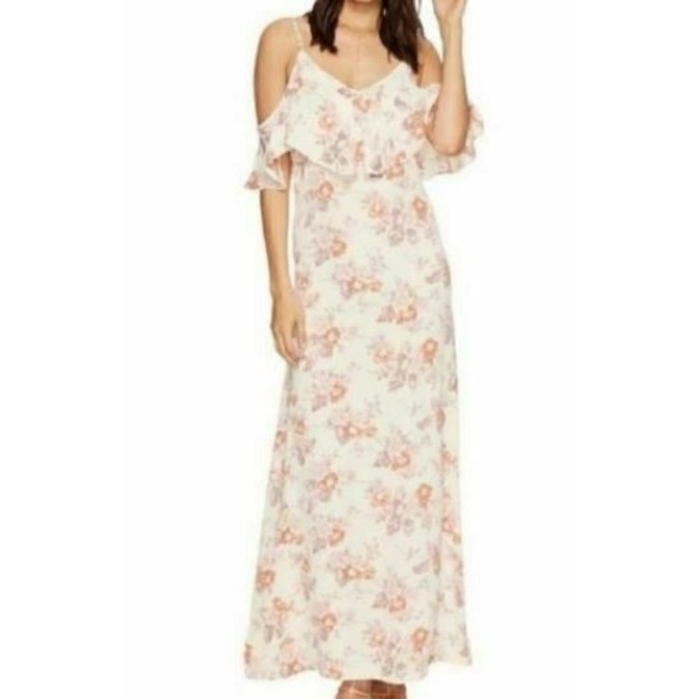 New Flynn Skye Dreamy Maxi Dress Womens Small Cream Blossoms Cold Shoulder